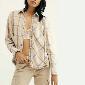 We The Free Seeking Starlight Plaid Gauze Button Down Shirt XS Free People Boho